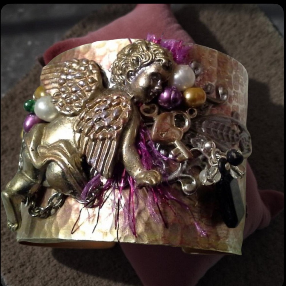 Angel Cuff, Vintage Angel Bracelet, Romantic jewelry , One of a Kind Cuff